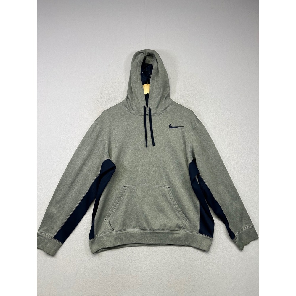 Athletic Gorpcore Nike Mens Large Grey Navy Blue Therma-FIT Pullover Hoodie